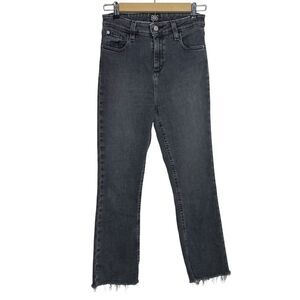 BDG Kick Flare Jeans Womens 26 Black High Rise Crop Raw Hem Denim Cotton Blend